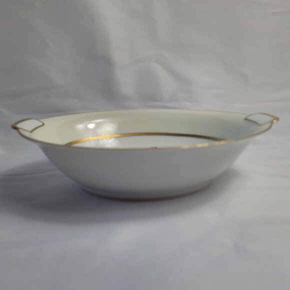 Mikado Harmony Oval Serving Bowl Cream Rim Pink Floral Center - Picture 10 of 12